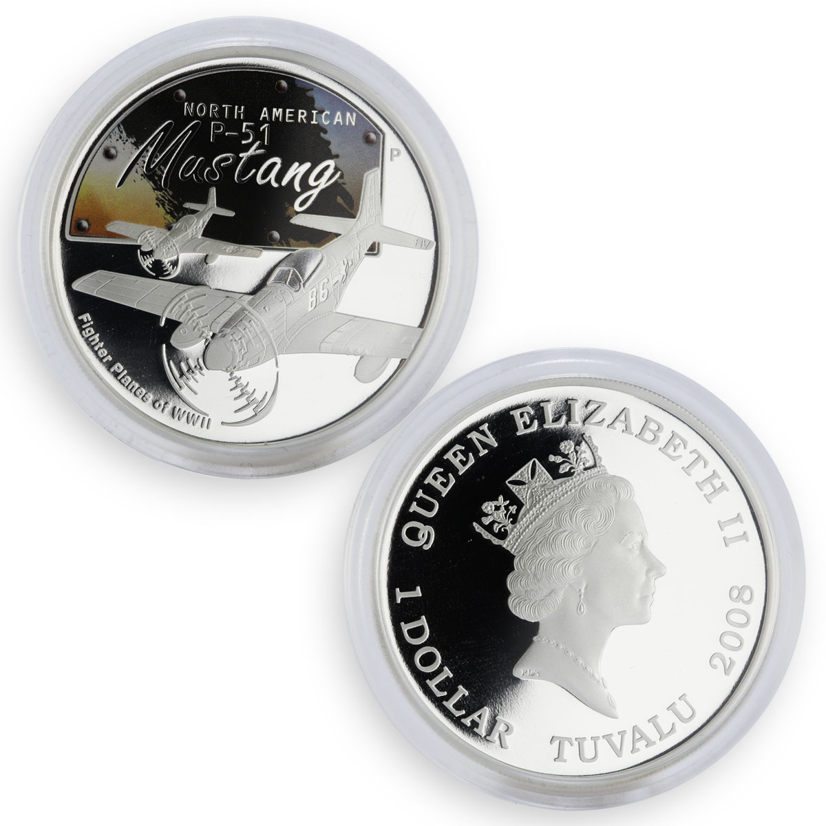 Tuvalu set of 5 coins Fighter Planes of WWII colored proof silver coin 2008