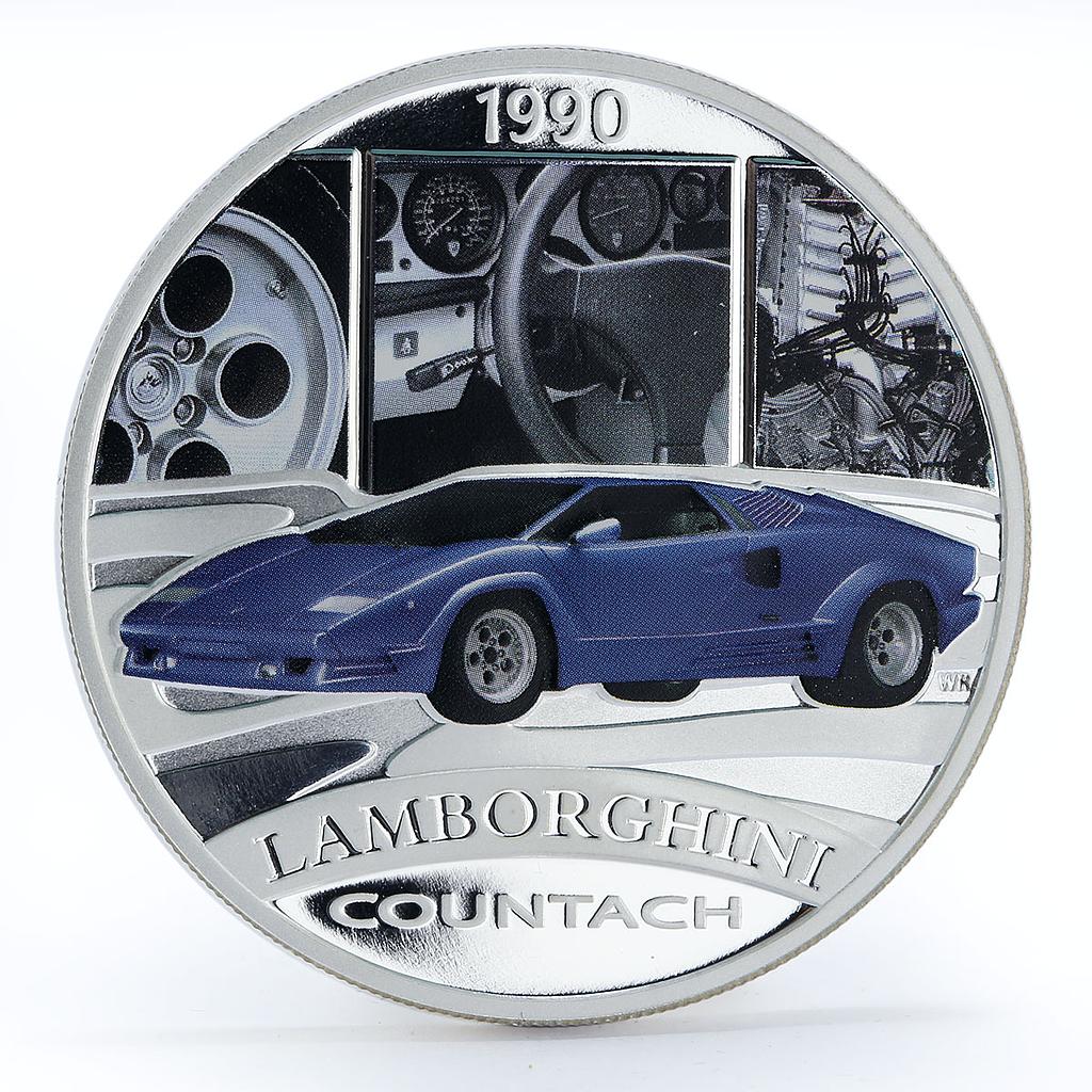 Tuvalu 1 dollar Lamborghini Countach colored silver proof coin 2006