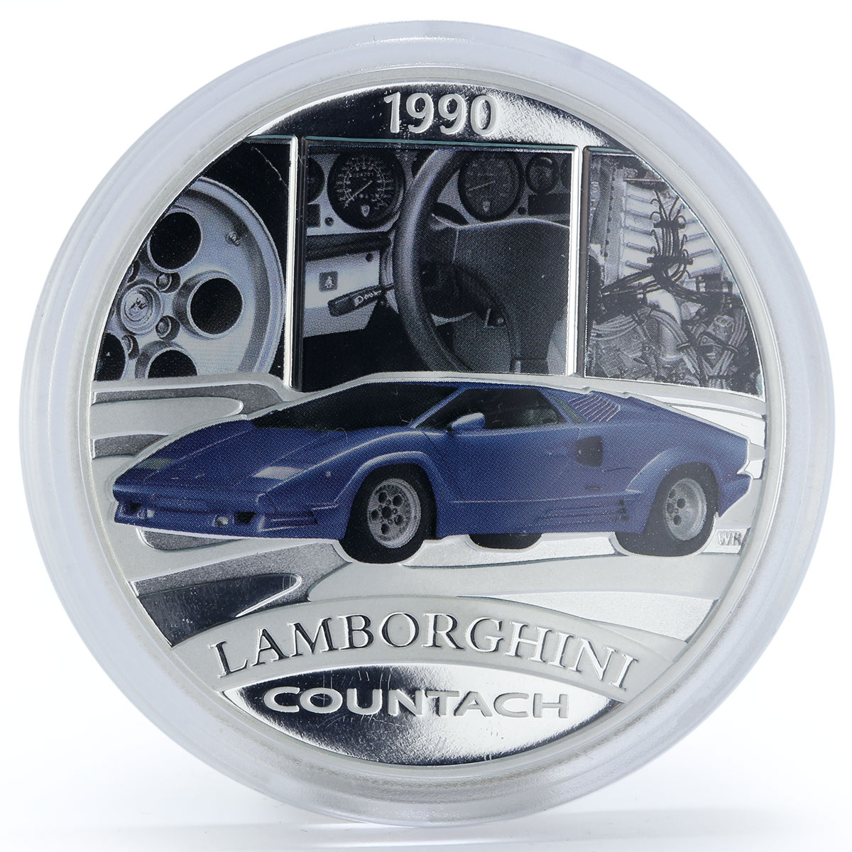 Tuvalu 1 dollar Lamborghini Countach colored silver proof coin 2006