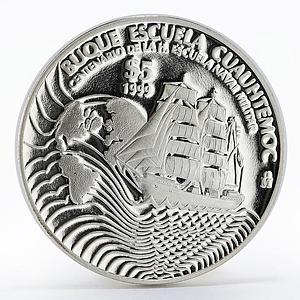 Mexico 5 pesos Naval training ship Cuauhtemoc proof silver coin 1999