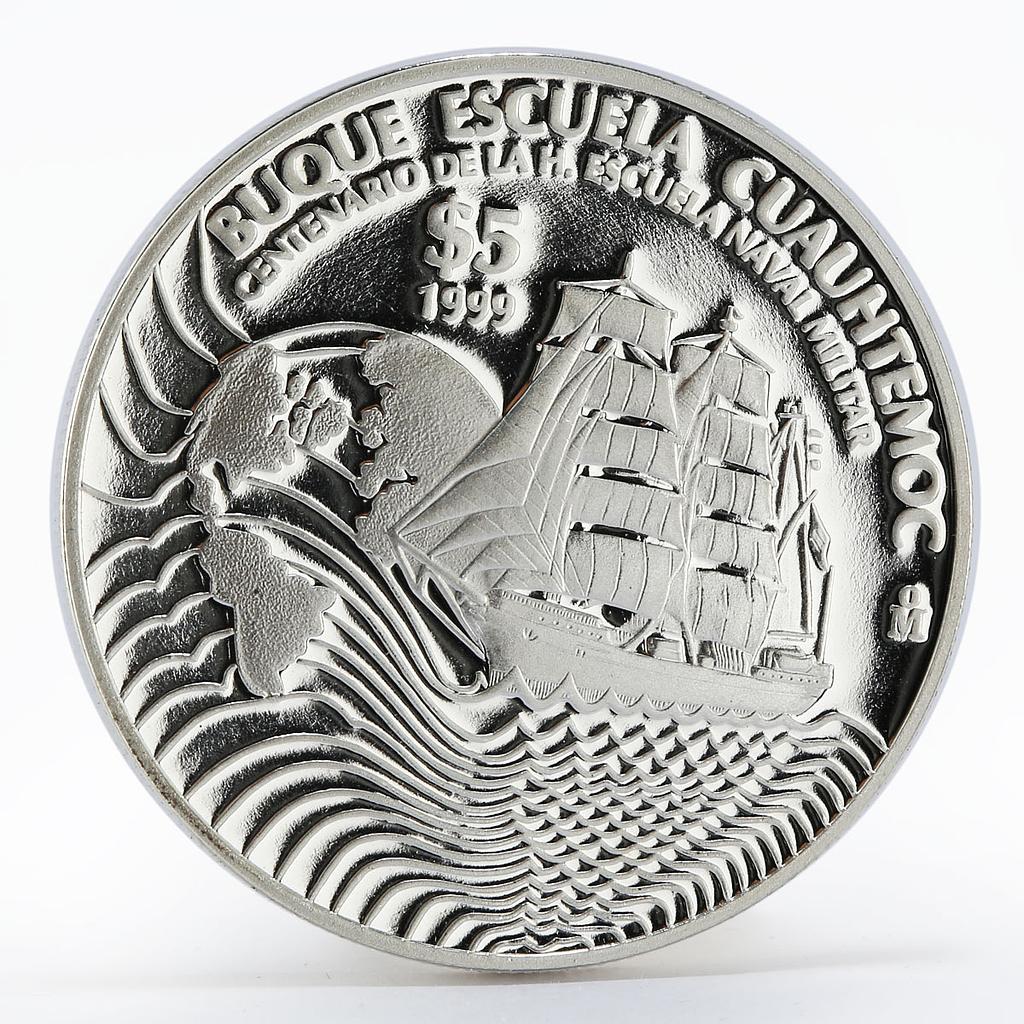 Mexico 5 pesos Naval training ship Cuauhtemoc proof silver coin 1999