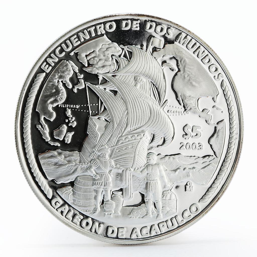 Mexico 5 pesos Acapulco Galleon Ibero-America series proof silver coin 2003