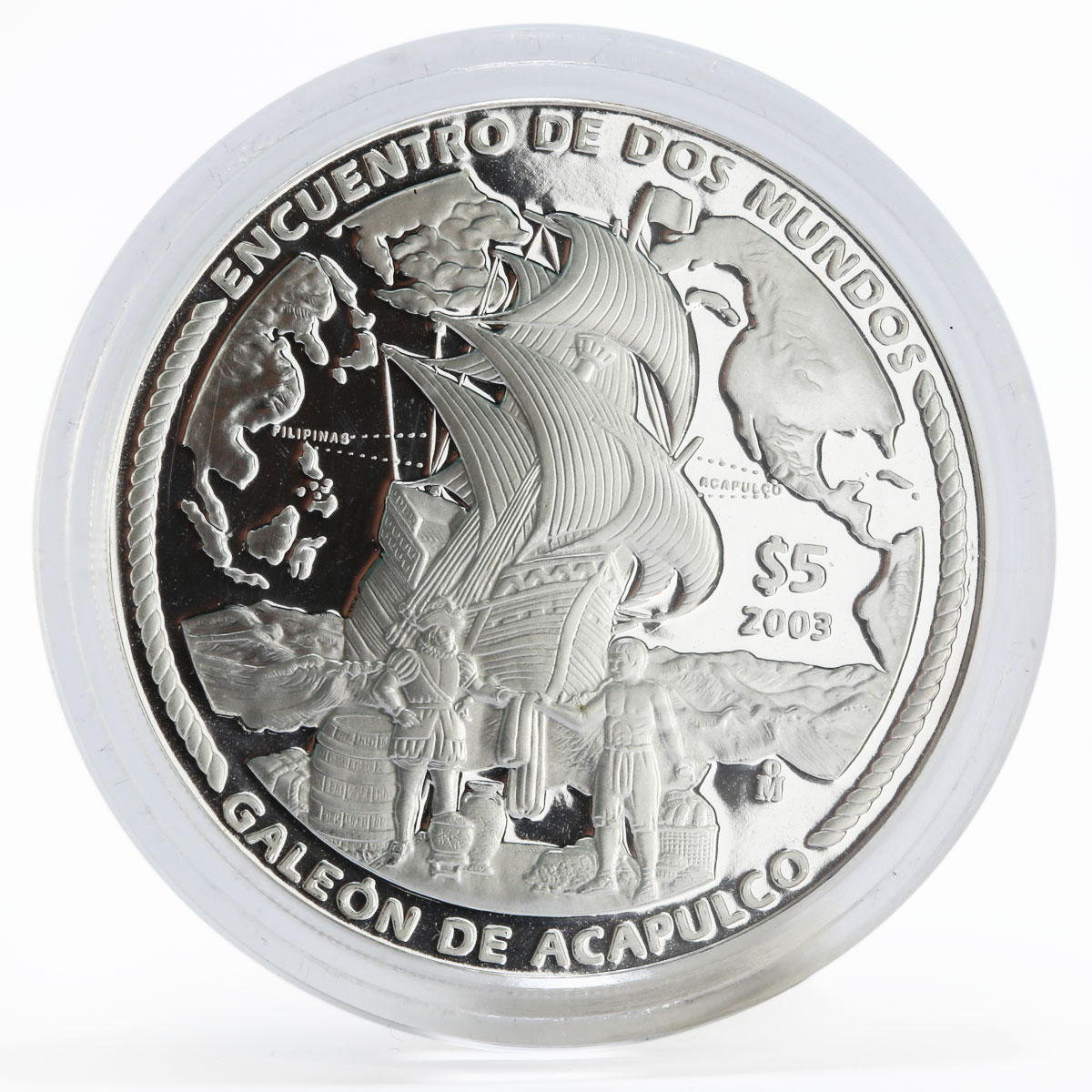 Mexico 5 pesos Acapulco Galleon Ibero-America series proof silver coin 2003