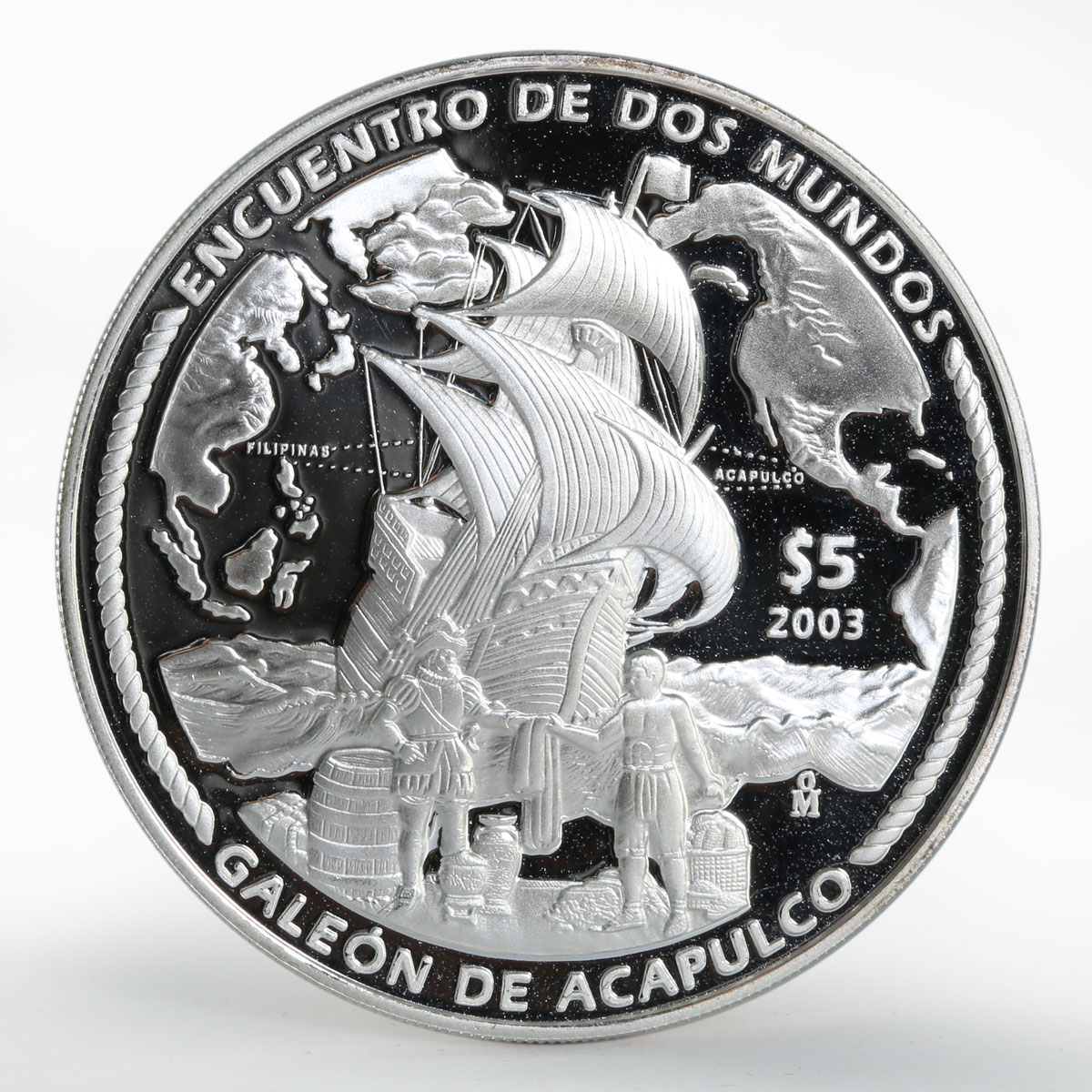 Mexico 5 pesos Acapulco Galleon Ibero-America series proof silver coin 2003