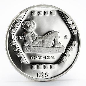 Mexico 5 pesos Precolombina Chaac Mool Statue Sculpture proof silver coin 1994
