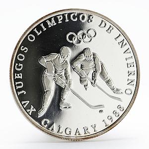 Panama 1 balboa Calgary Olympic Winter Games series Hockey silver coin 1988