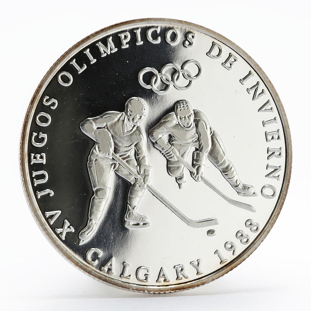 Panama 1 balboa Calgary Olympic Winter Games series Hockey silver coin 1988