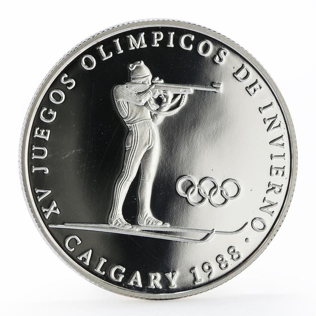 Panama 1 balboa Calgary Olympic Winter Games series Biathlon silver coin 1988