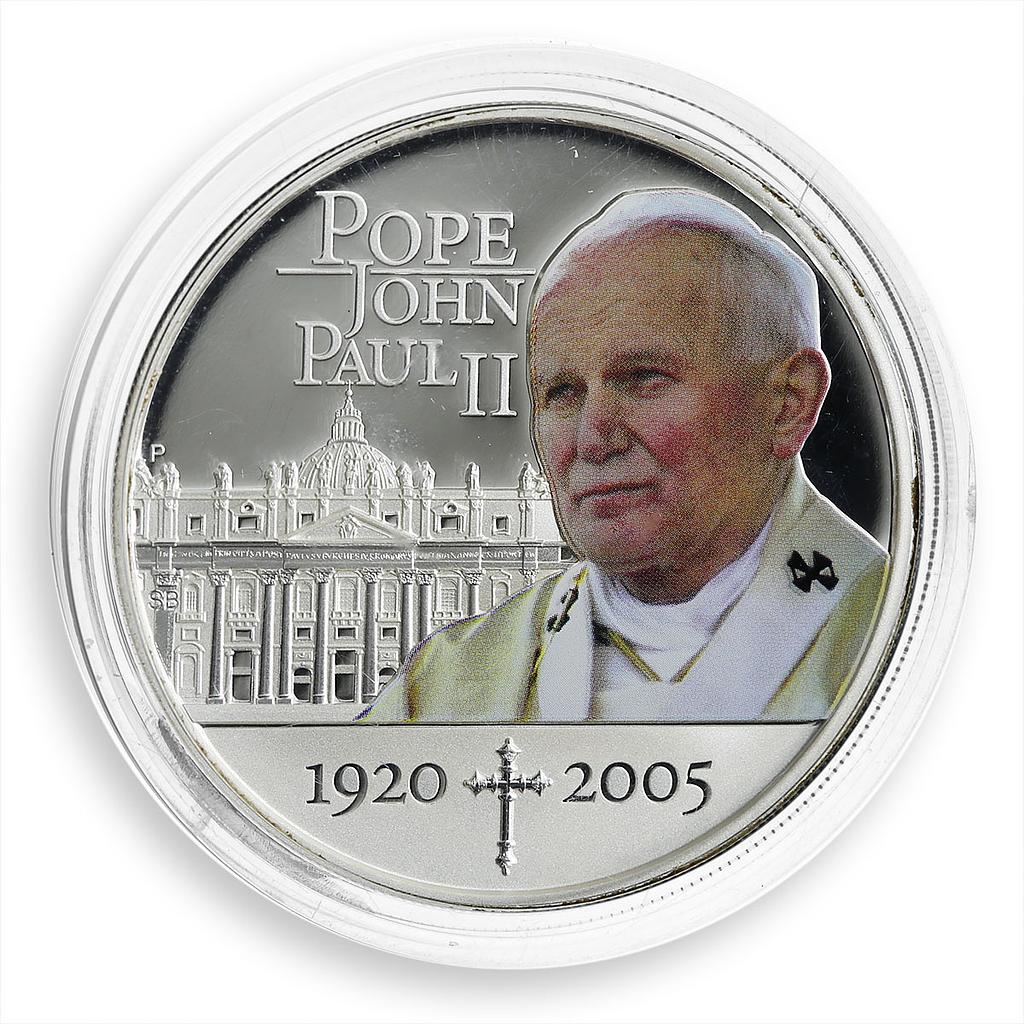 Cook Islands 1 dollar Pope John Paul II 1920-2005 proof color silver coin 2005
