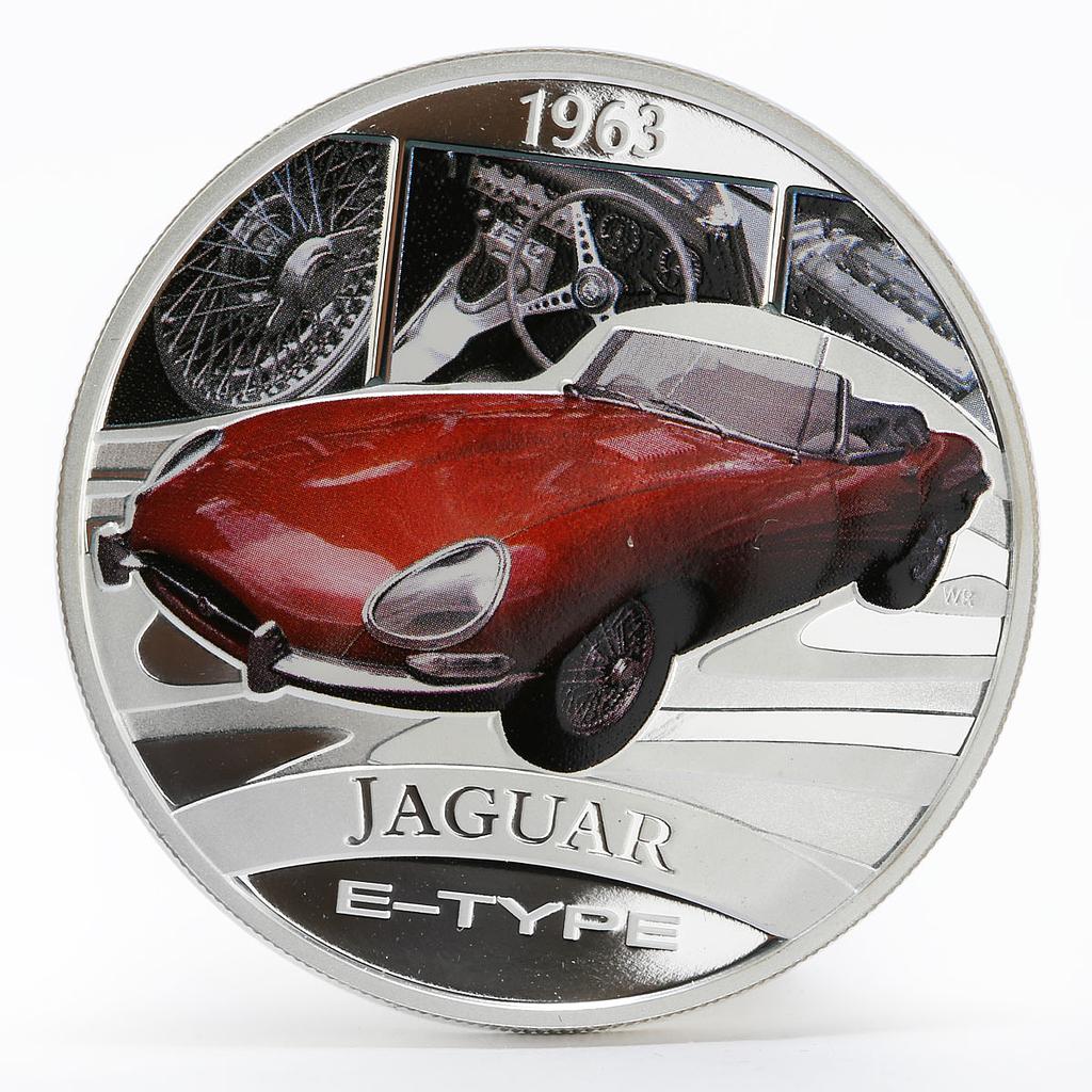 Tuvalu 1 dollar Jaguar E-Type colored silver proof coin 2006