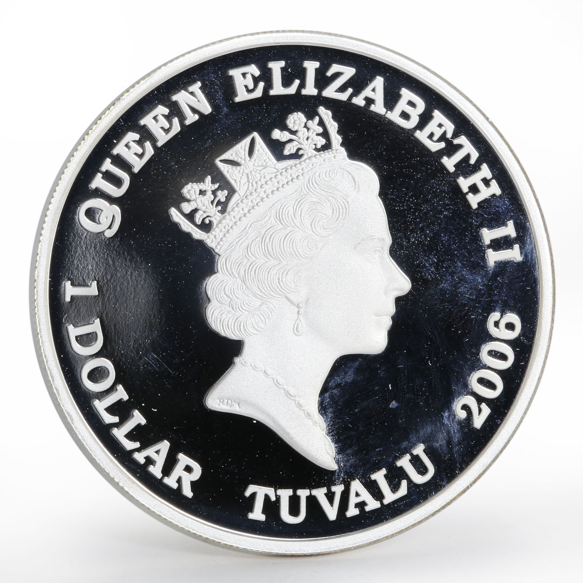 Tuvalu 1 dollar Jaguar E-Type colored silver proof coin 2006