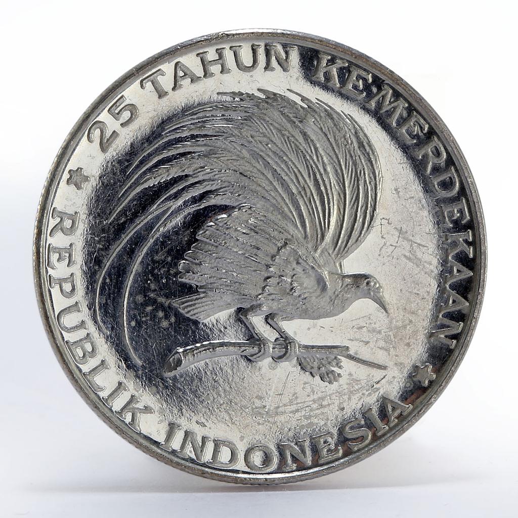 Indonesia 200 rupiah 25th Anniversary Independence Great Bird silver coin 1970