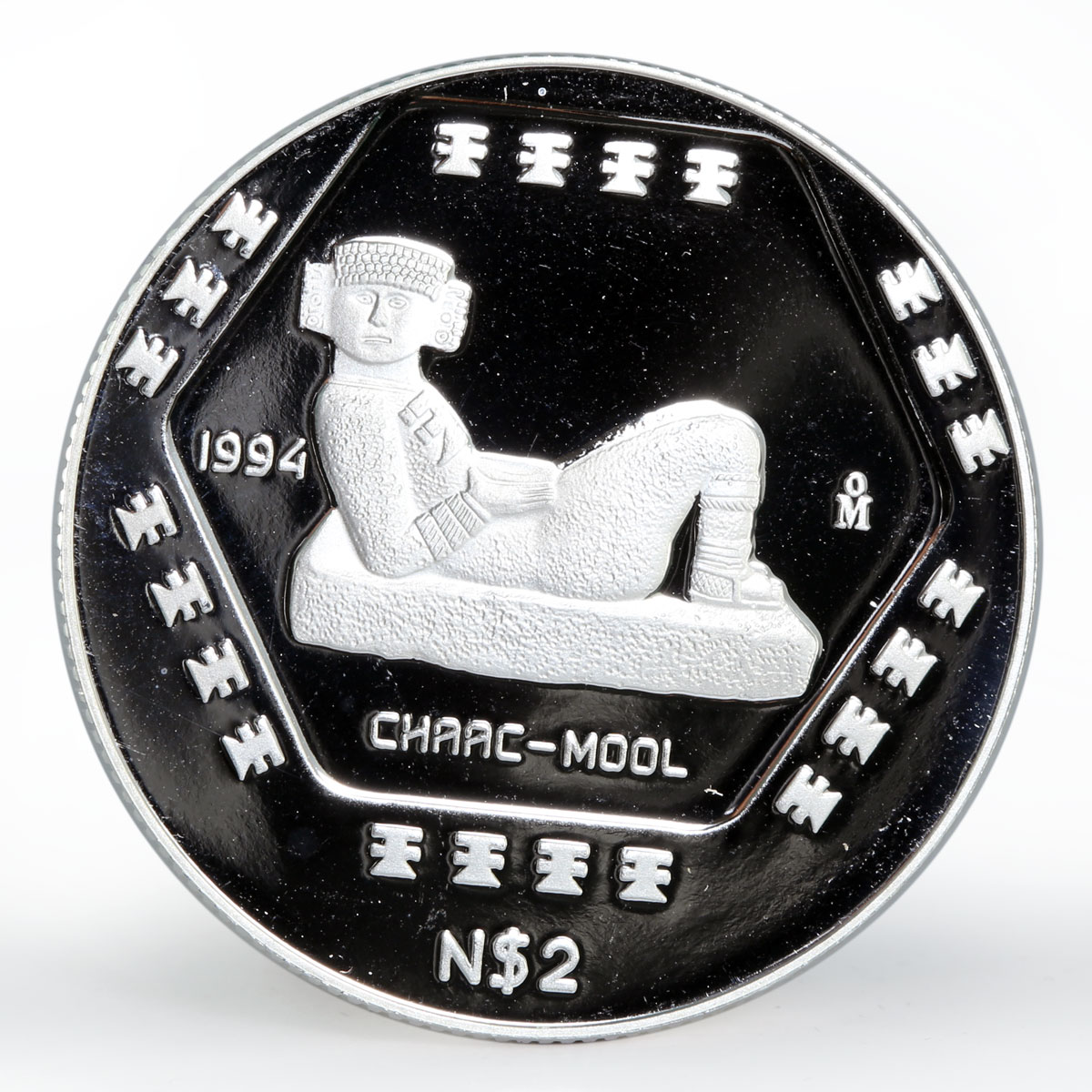 Mexico 2 pesos Olmec Series Chaac-Mool proof silver coin 1994