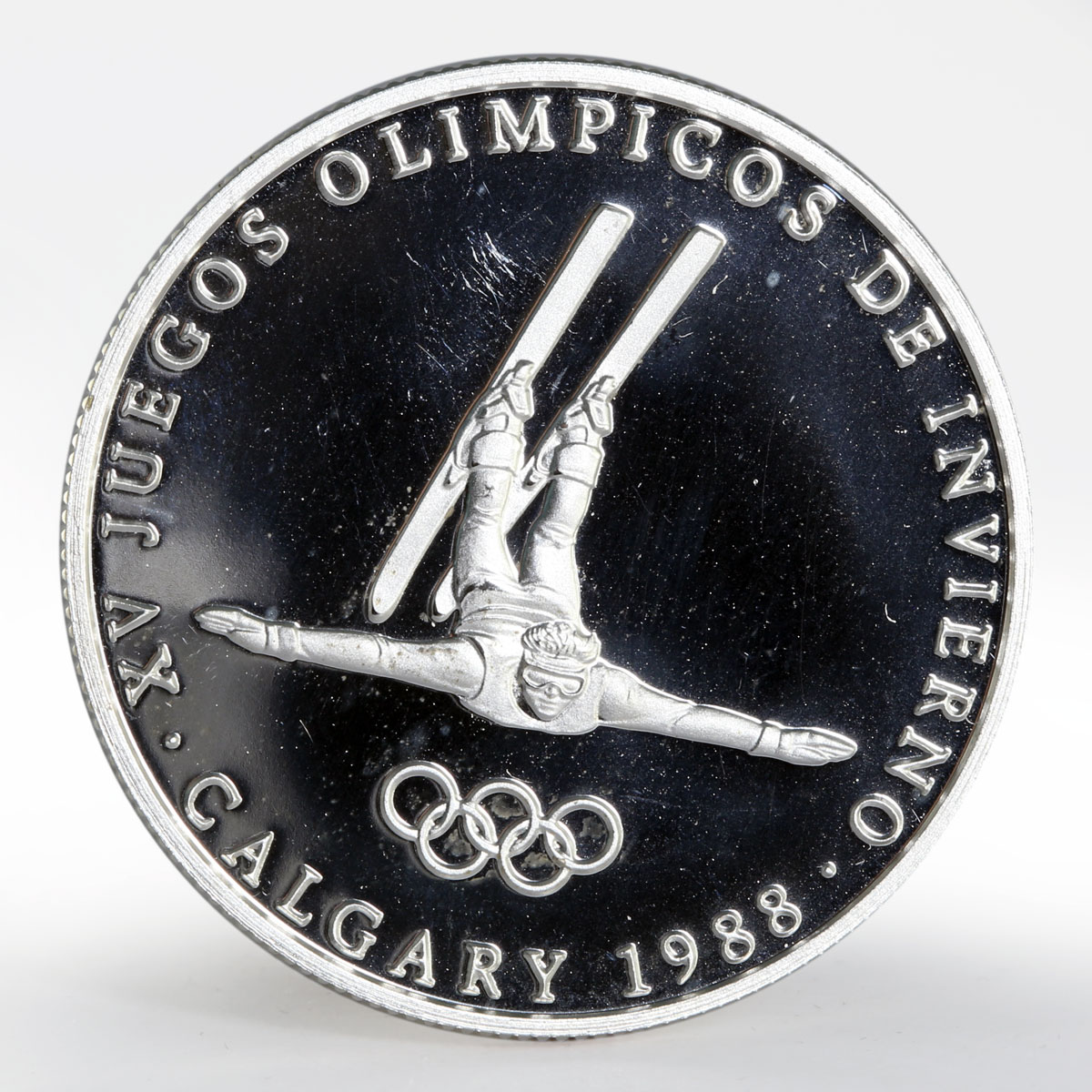 Panama 1 balboa Olympic Winter Games Calgary Free-style skier proof silver 1988