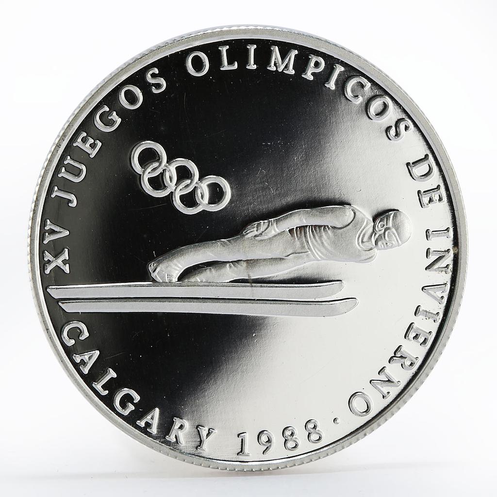 Panama 1 balboa Calgary Olympic Winter Games series Ski Jumping silver coin 1988