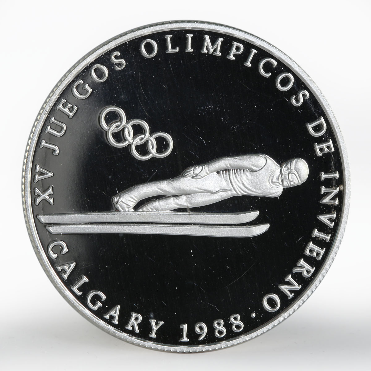 Panama 1 balboa Olympic Winter Games Calgary Ski Jumping proof silver coin 1988