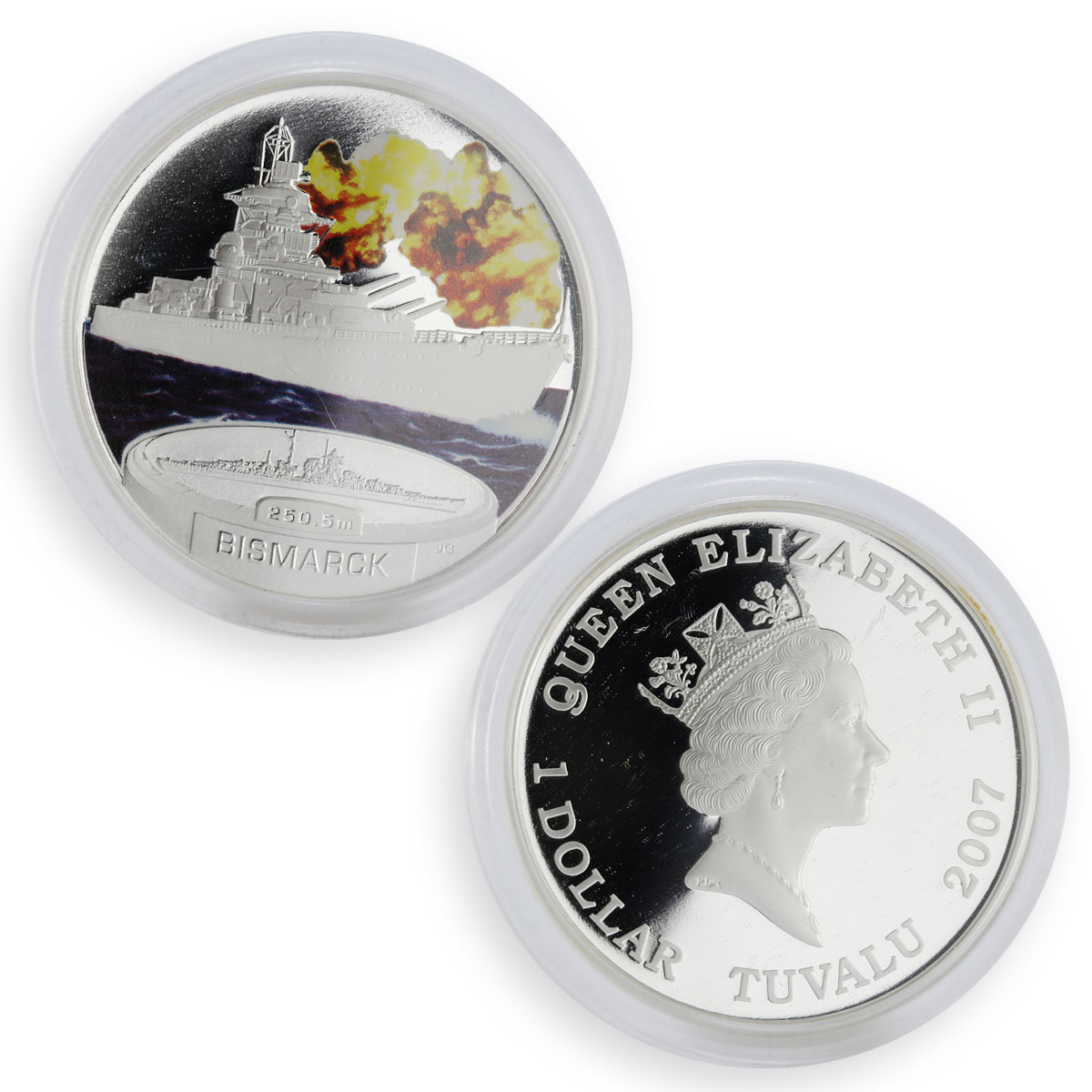 Tuvalu set of 5 coins Fighting Ships of WWII colored proof silver coin 2007