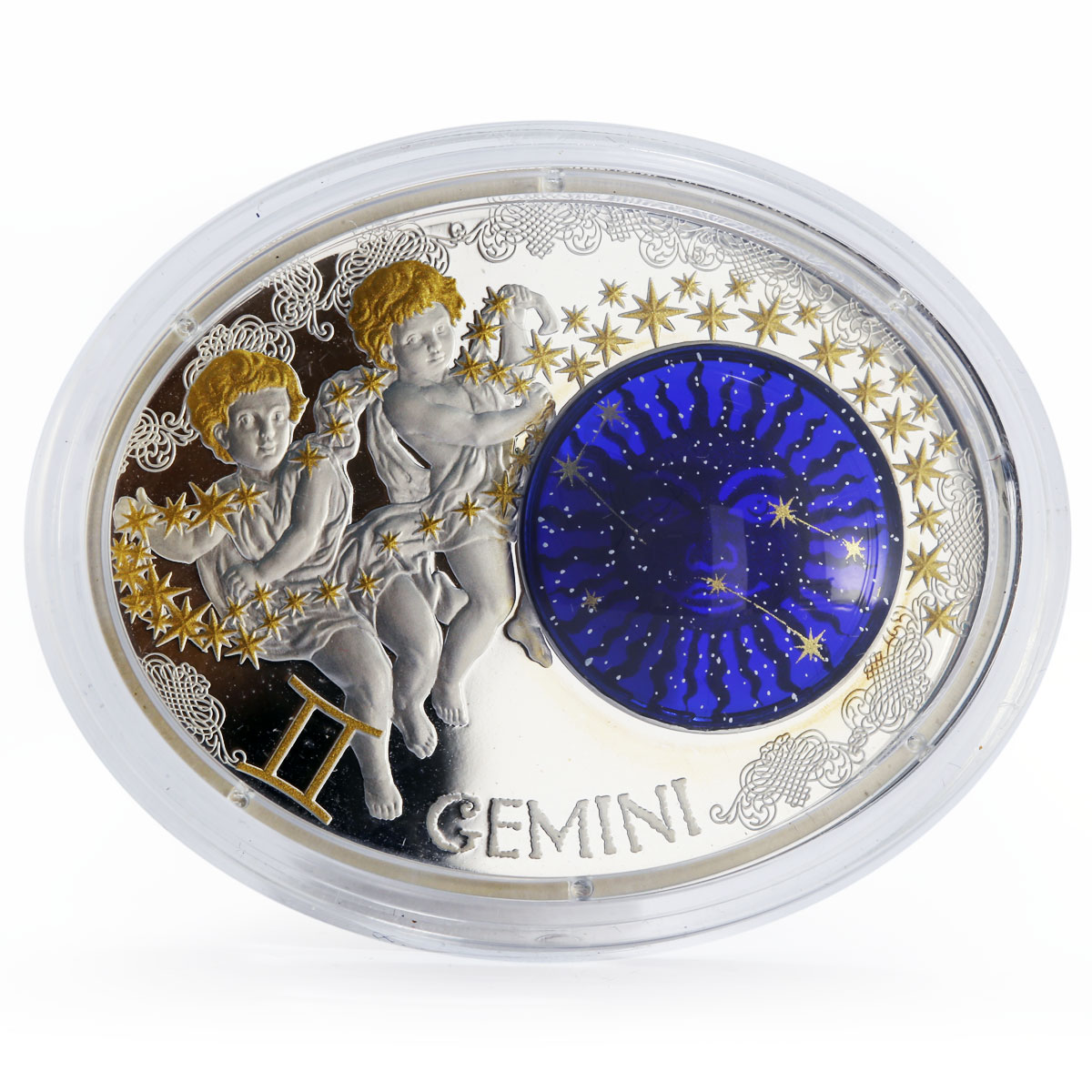 Macedonia 10 denari Zodiac Gemini 3D printing gilded silver oval coin 2015