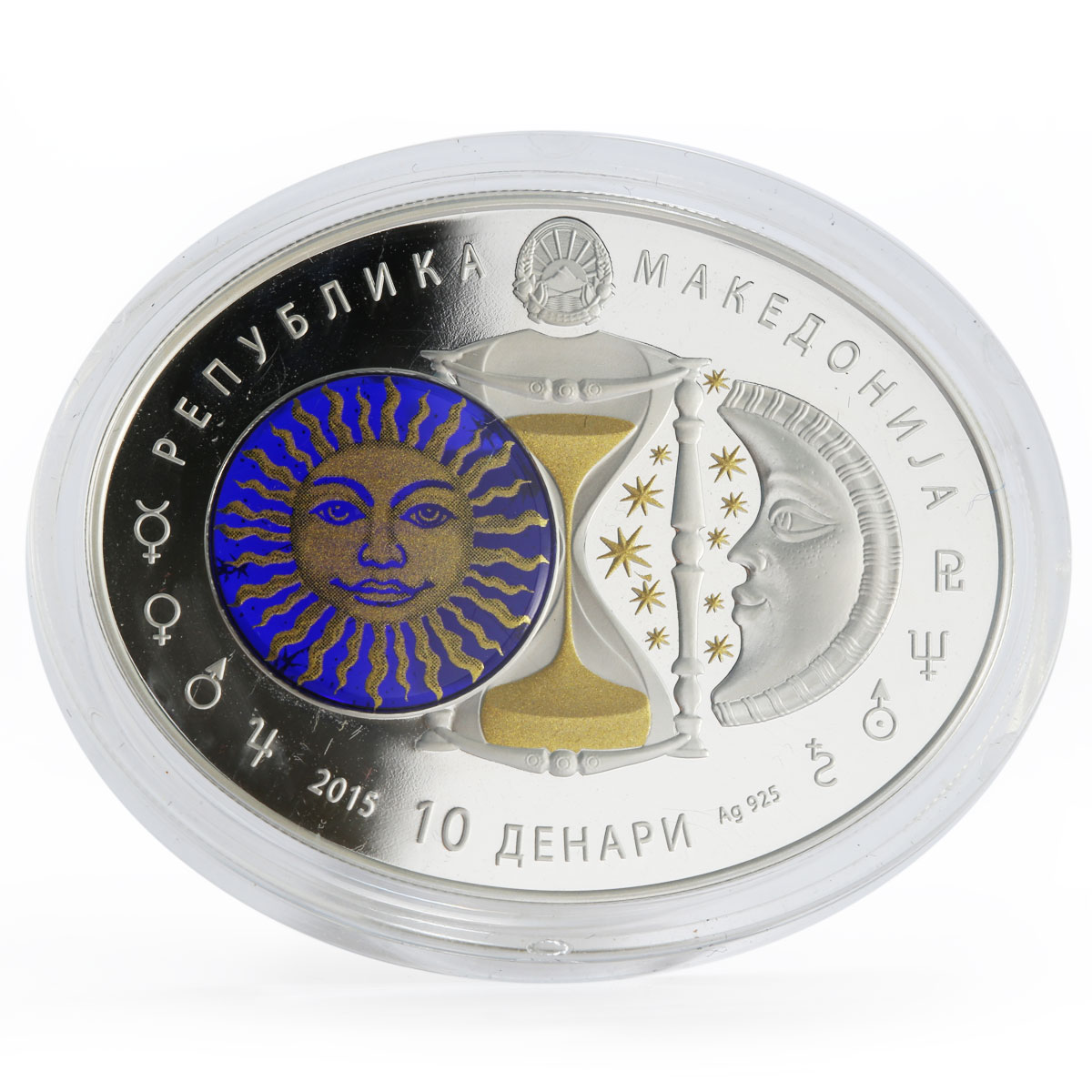 Macedonia 10 denari Zodiac Gemini 3D printing gilded silver oval coin 2015