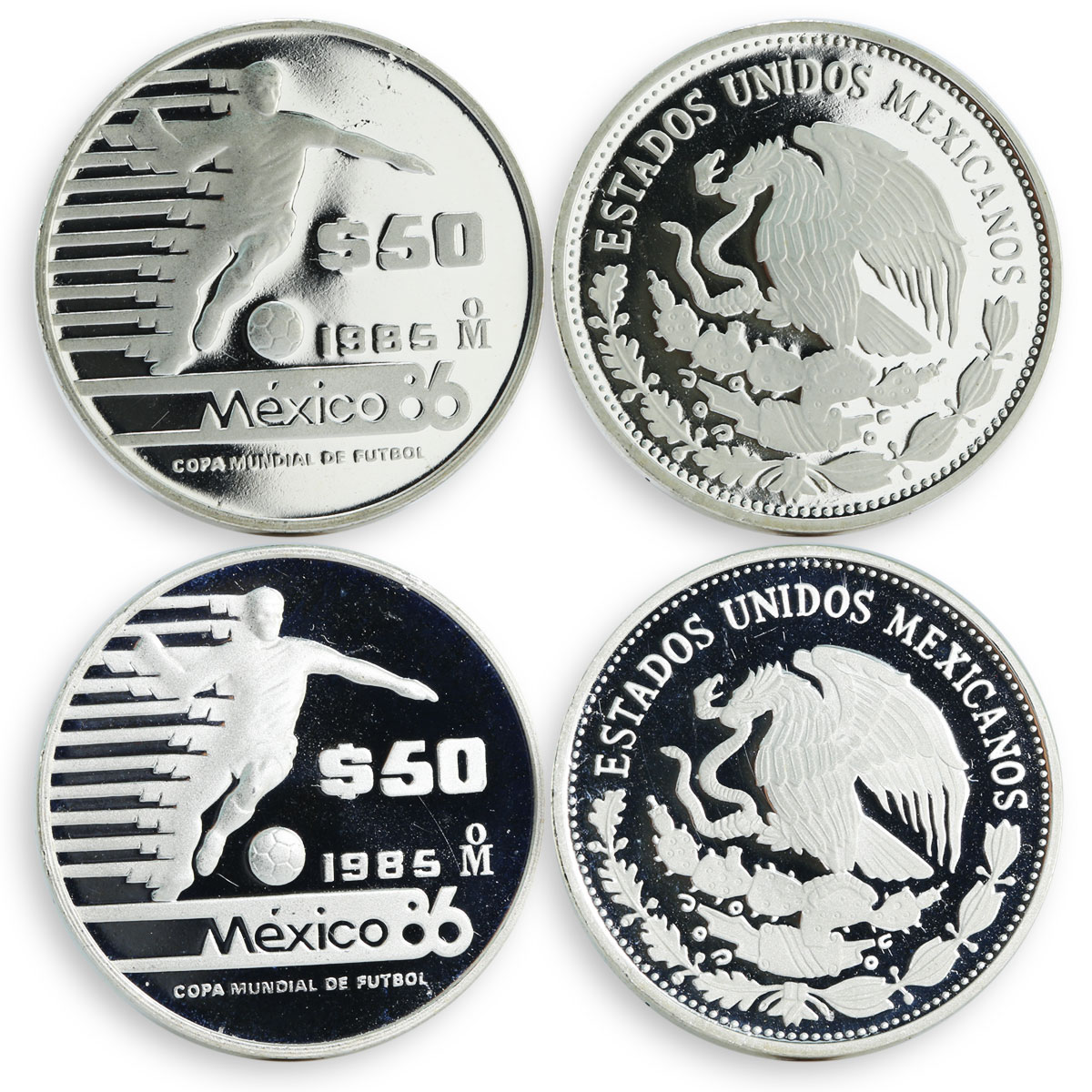 Mexico set of 6 coins Football Sport proof silver coin 1985