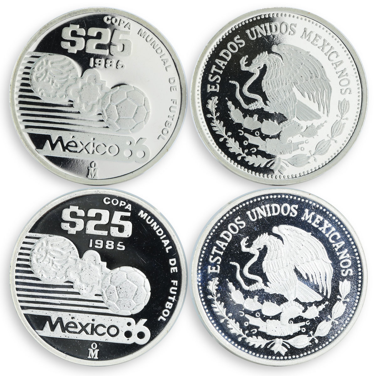 Mexico set of 6 coins Football Sport proof silver coin 1985