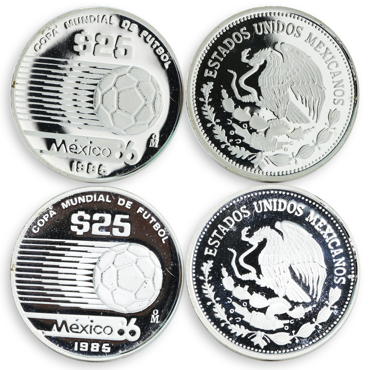 Mexico set of 6 coins Football Sport proof silver coin 1985