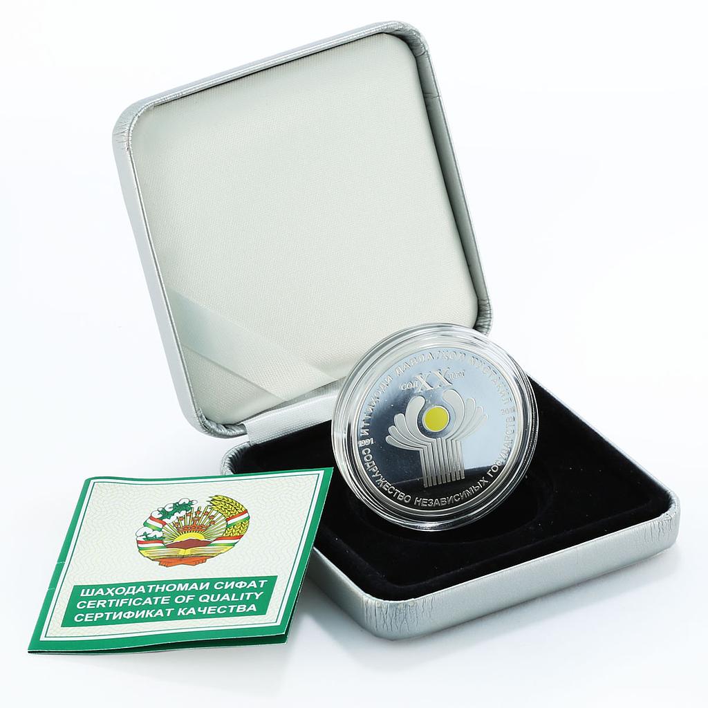 Tajikistan 100 somoni 20 years Commonwealth Independent States silver coin 2011