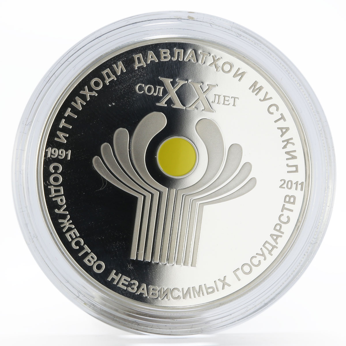Tajikistan 100 somoni 20 years Commonwealth Independent States proof silver 2011