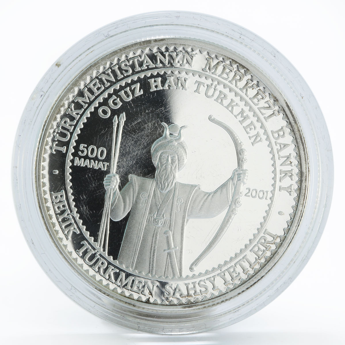 Turkmenistan 500 manat Oguz Khan Turkmen proof silver coin 2001
