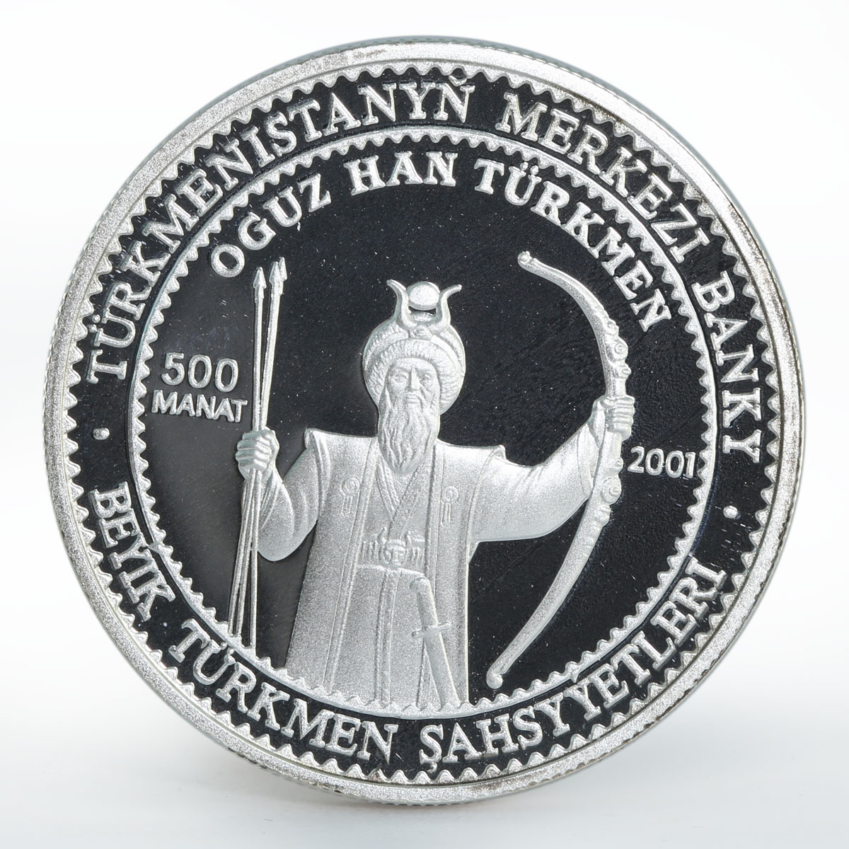 Turkmenistan 500 manat Oguz Khan Turkmen proof silver coin 2001