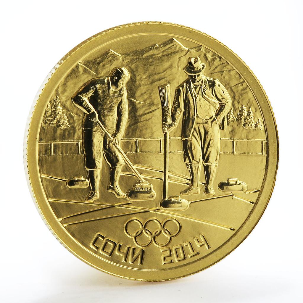 Russia 50 rubles Sochi Olympiad Sport Curling gold coin 2014