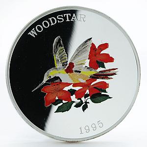 Turks and Caicos Islands 25 crowns Woodstar birds colored proof silver coin 1995