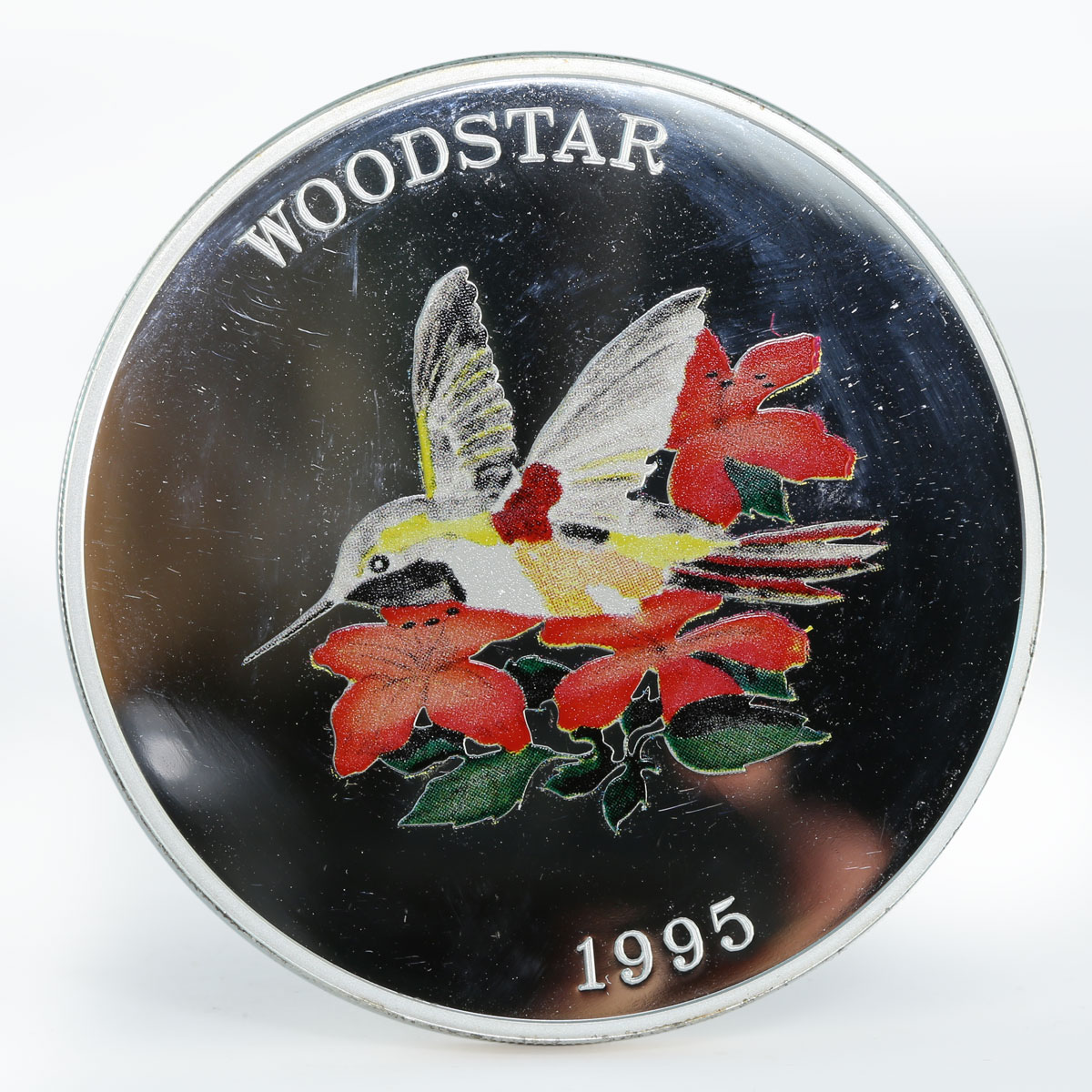 Turks and Caicos Islands 25 crowns Woodstar birds colored proof silver coin 1995