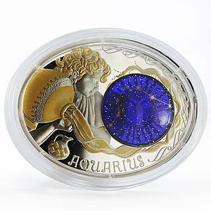 Macedonia 10 denars Zodiac Signs series Aquarius 3D silver coin 2015