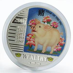 Niue 1 dollar Year of the Pig Wealthy colored silver proof coin 2007