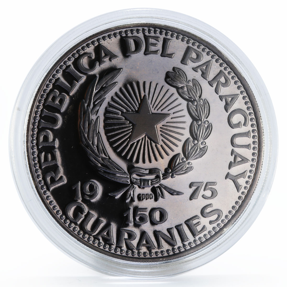 Paraguay 150 guaranies Apollo 11 Eagle landing Moon proof silver coin 1975