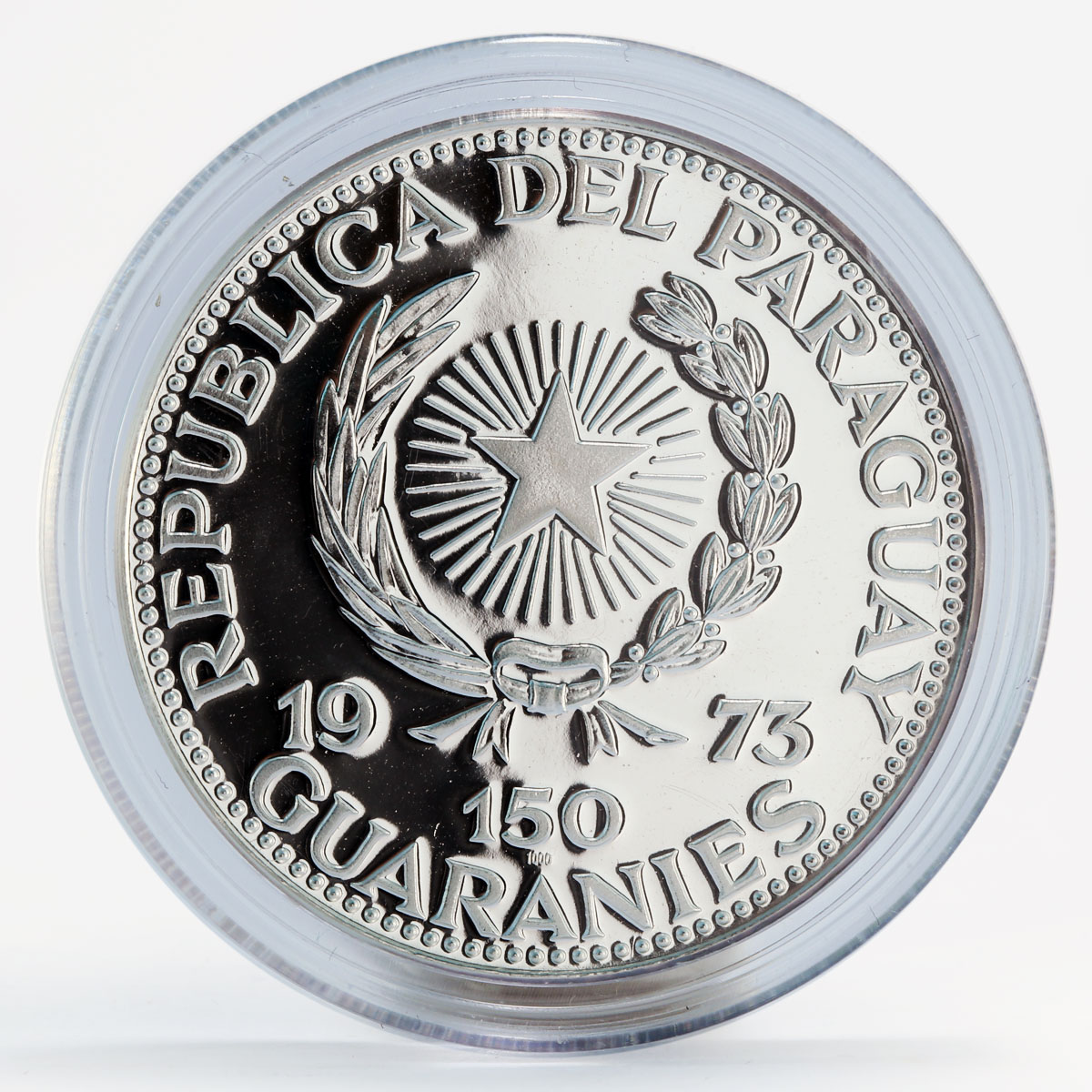 Paraguay 150 guaranies Teotihucana Culture csulpture proof silver coin 1973