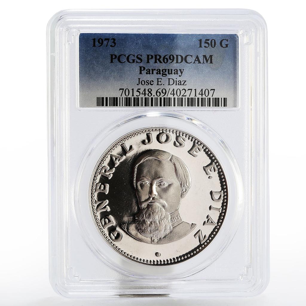 Paraguay 150 guaranies General Jose E. Diaz PR-69 PCGS silver coin 1973