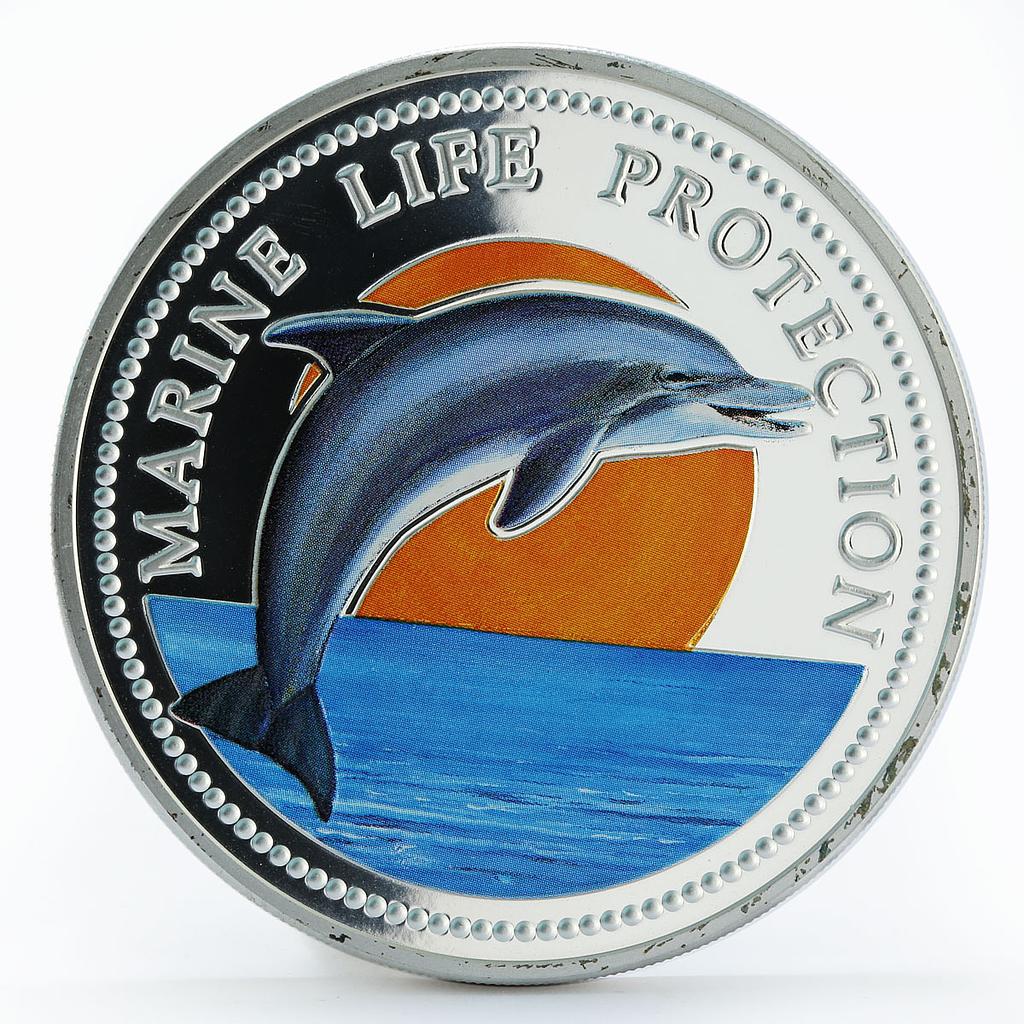 Palau 20 dollars Marine Life Bottle-Nose Dolphin colored proof silver coin 1998