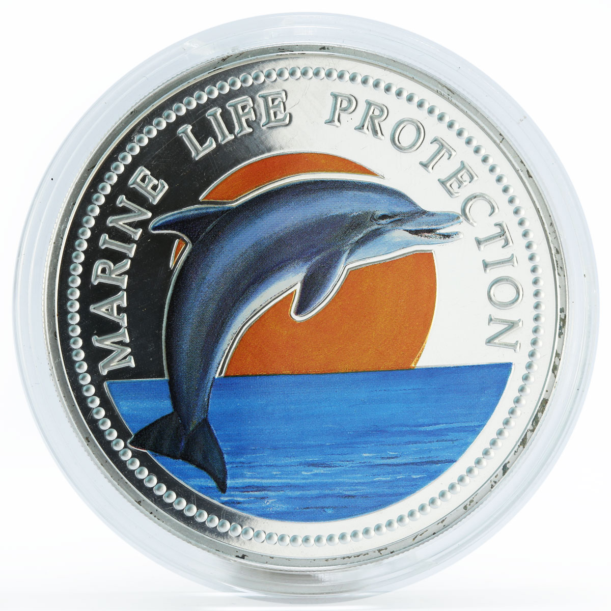 Palau 20 dollars Marine Life Bottle-Nose Dolphin colored proof silver coin 1998