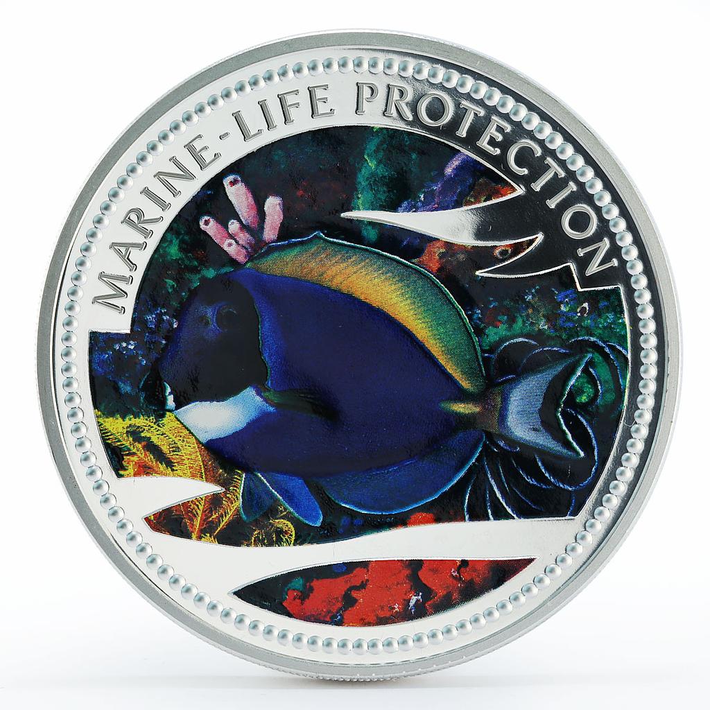 Palau 20 dollars Blue-powder Surgeonfish colored proof silver coin 1994