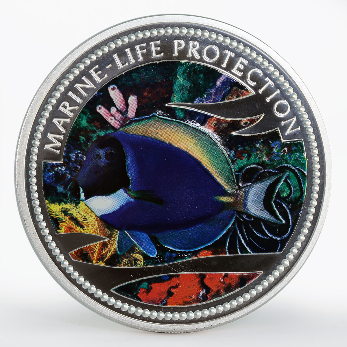 Palau 20 dollars Blue-powder Surgeonfish colored proof silver coin 1994