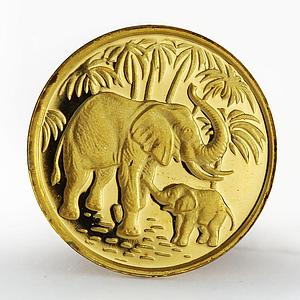 Somali 20 shillings Mom and baby elephant proof gold coin 2007