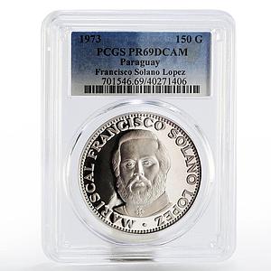 Paraguay 150 guaranies Francisco Solano Lopez arms PR69 PCGS silver coin 1973