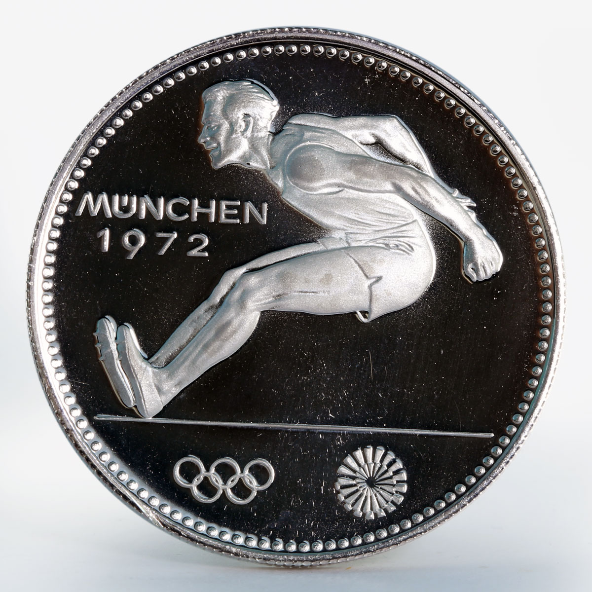 Paraguay 150 guaranies Munich Olympics Broad Jumper proof silver coin 1972