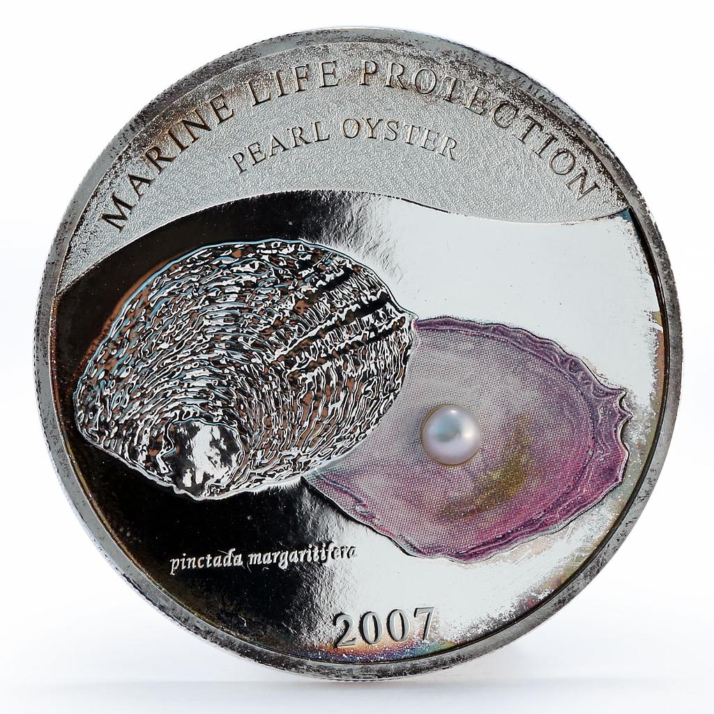 Palau 5 dollars Marine Life Protection series Pearl colored silver coin 2007