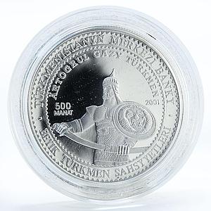 Turkmenistan 500 manat Artogrul Gazy proof silver coin 2001