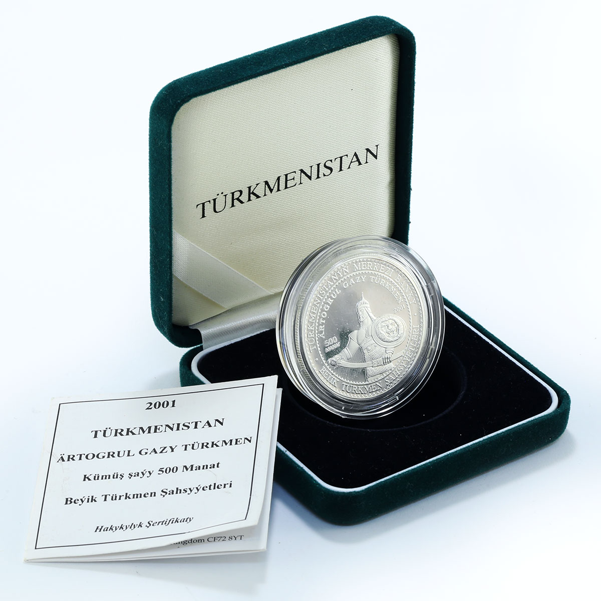 Turkmenistan 500 manat Artogrul Gazy proof silver coin 2001