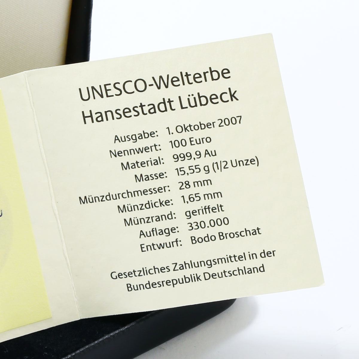 Germany 100 euro Hansestadt Lubeck UNESCO World Heritage City gold coin 2007