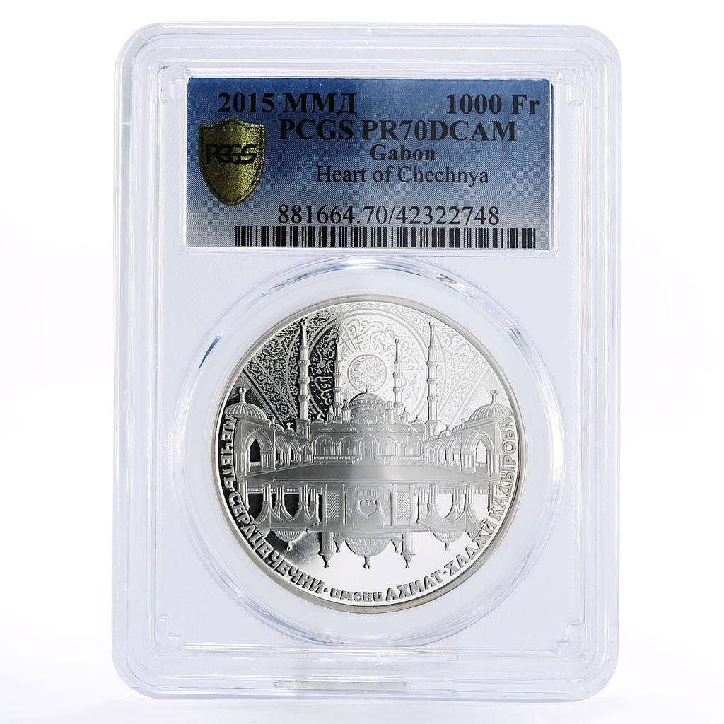 Gabon 1000 francs Mosque Heart of Chechnya Kadyrov PR70 PCGS silver coin 2015